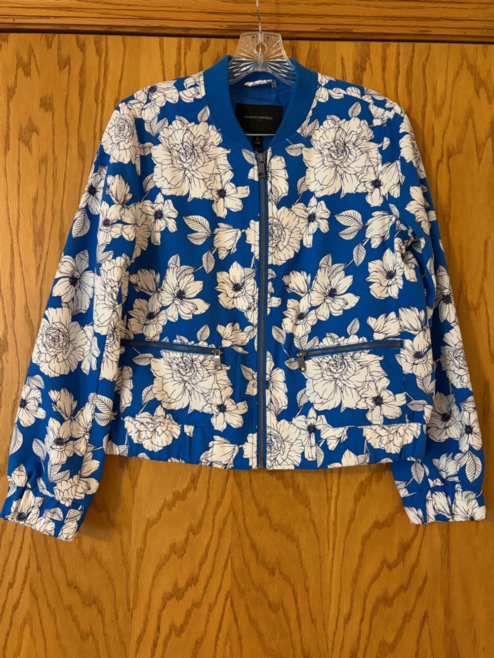 Banana Republic Factory Royal Blue Floral Bomber Jacket